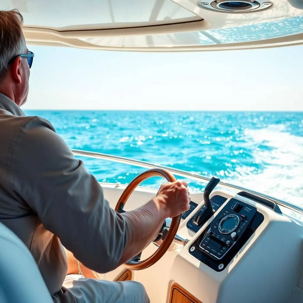 Steuerrad einer Yacht auf dem Mittelmeer
